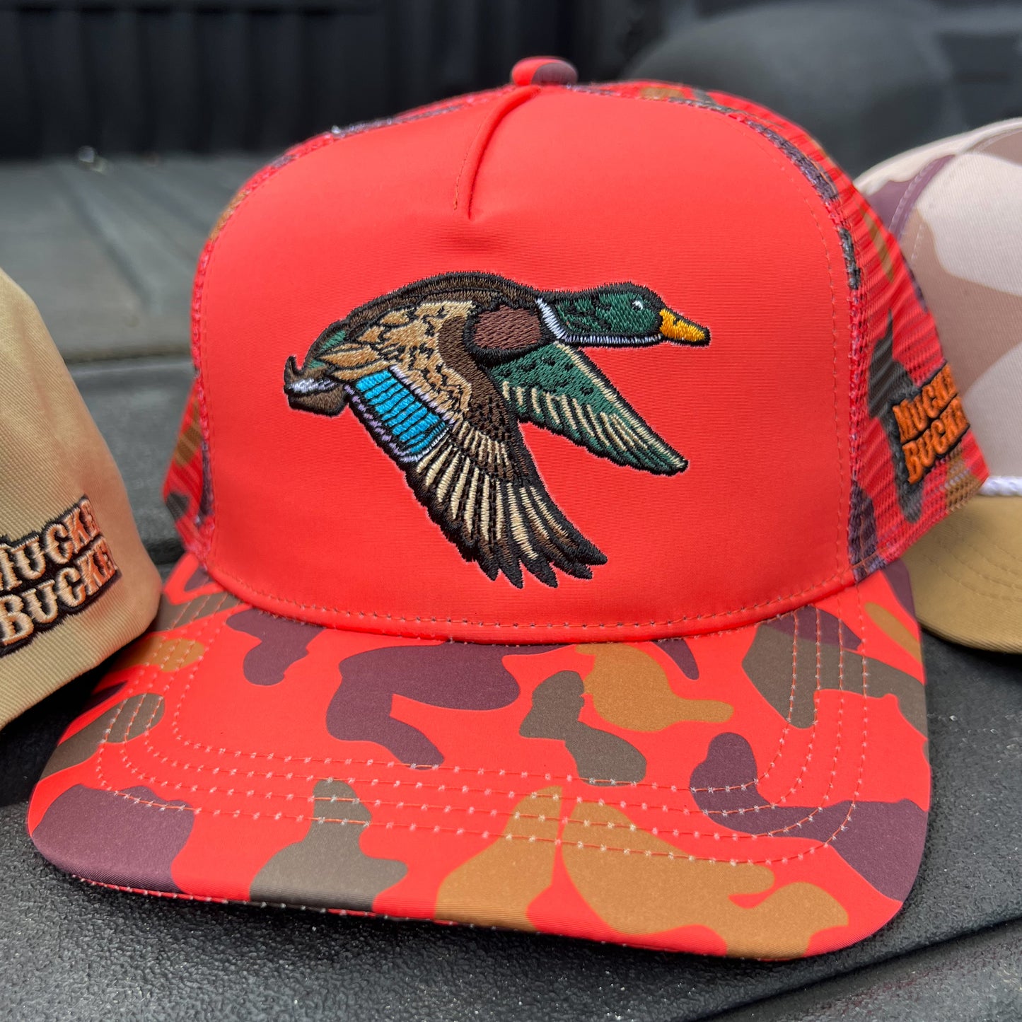 Mallard Orange Camo Trucker Bucket
