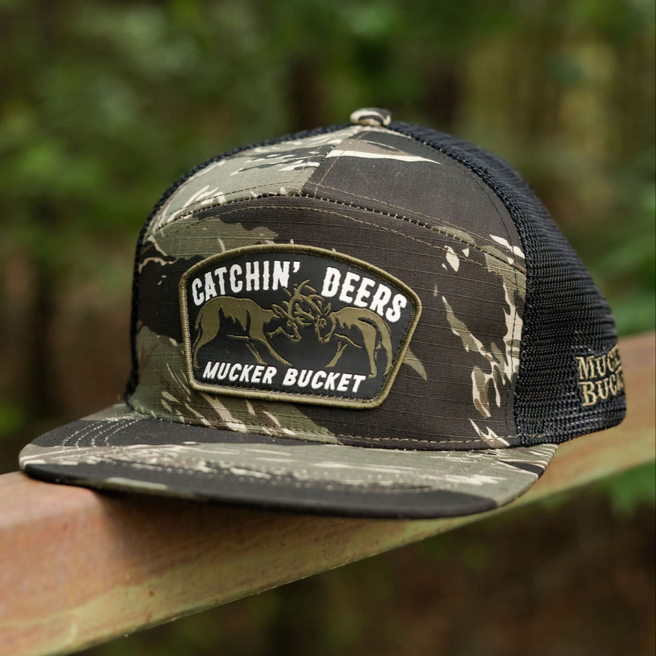 Catchin' Deers Tiger Stripe Camo Trucker Bucket