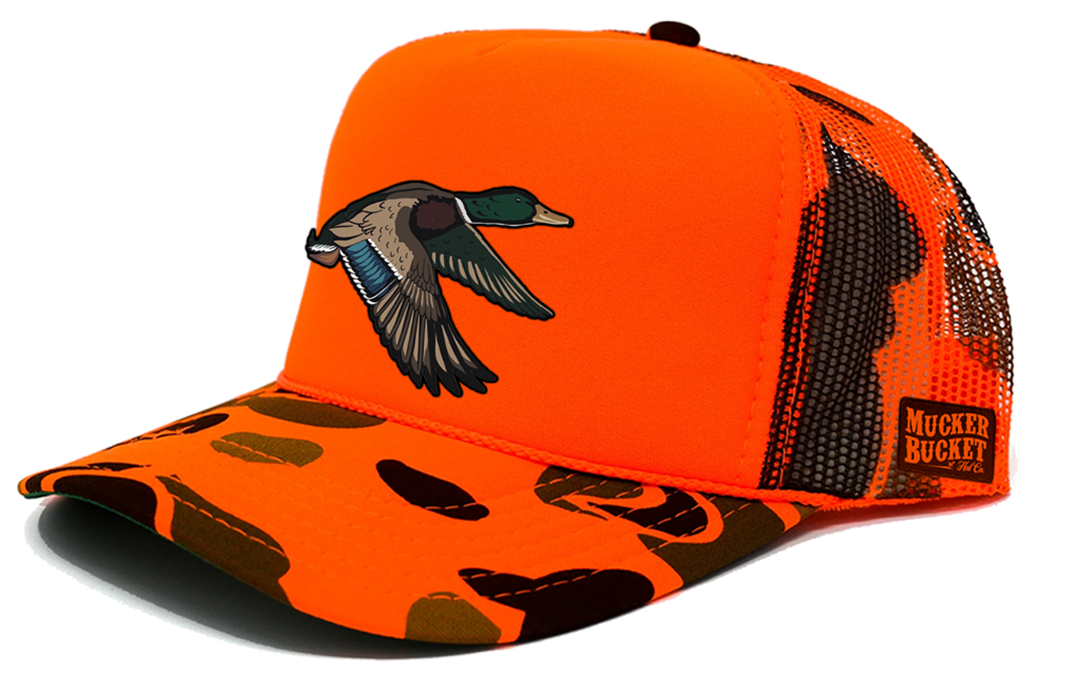 Mallard Orange Camo Trucker Bucket