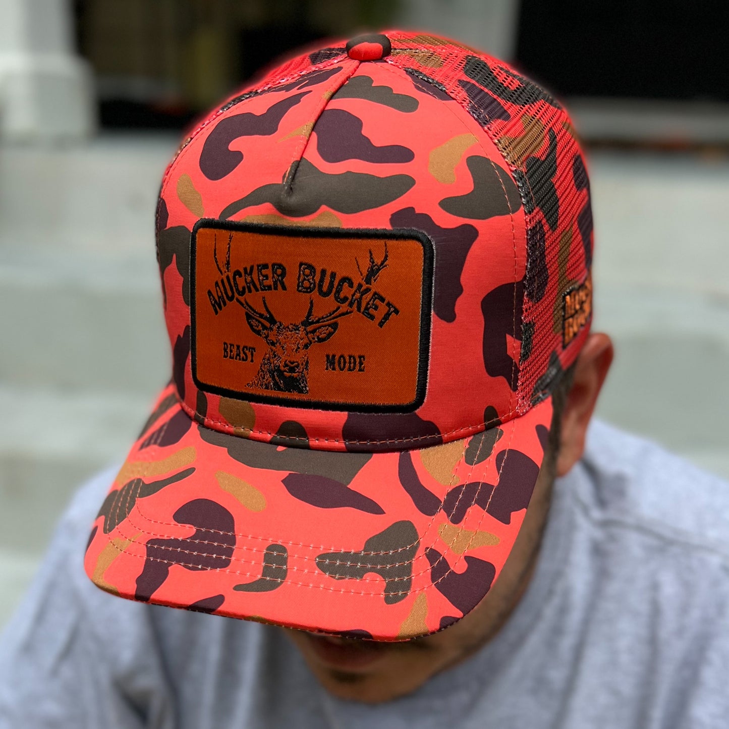 Hunter Orange Trucker Hat White Tail Deer Design – Mucker Bucket