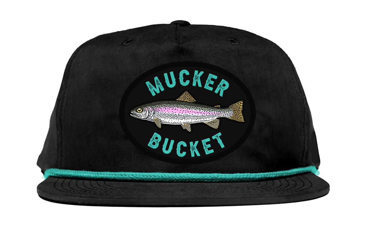 Flat Brim Black Hat - Rainbow Trout Design – Mucker Bucket