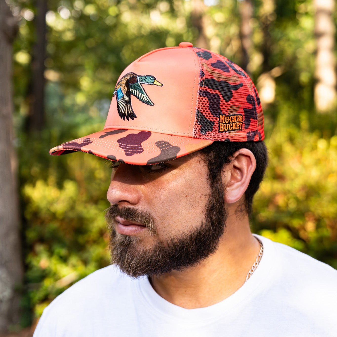 Mallard Orange Camo Trucker Bucket