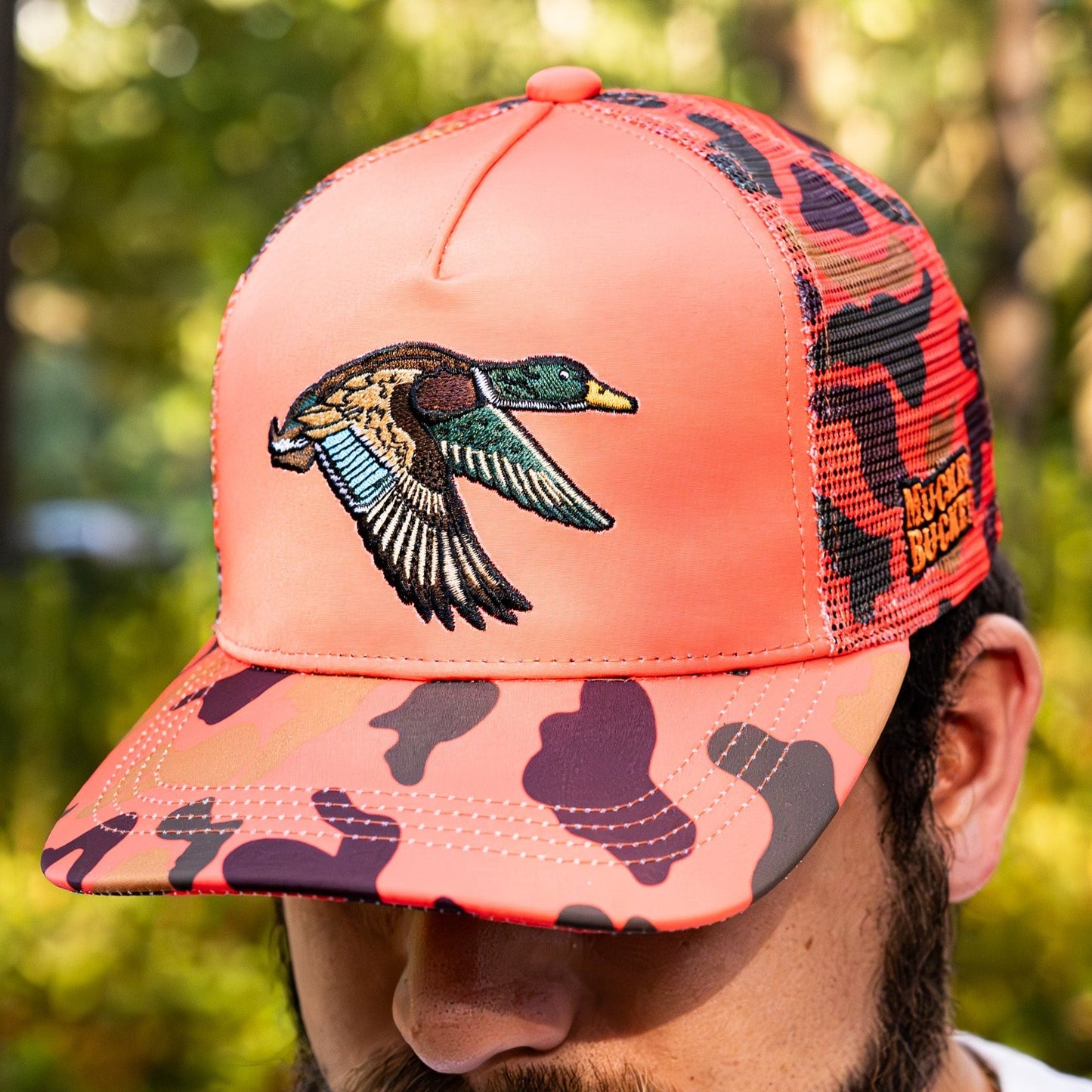 Mallard Orange Camo Trucker Bucket